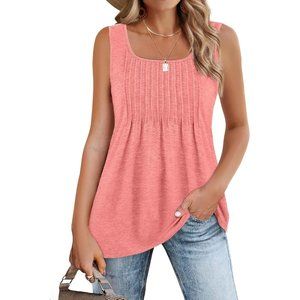 Women's Summer Tank Tops Pleated Square Neck Loose Fit Casual Flowy